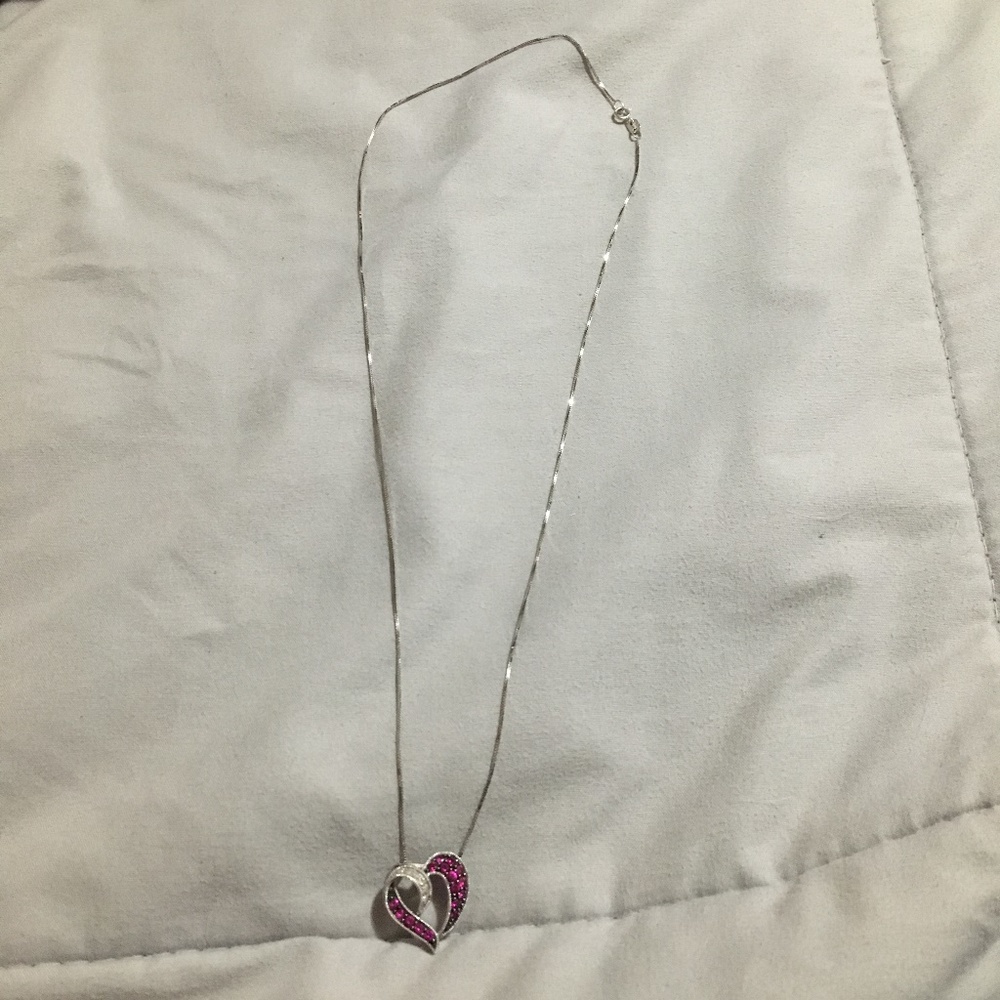 Silver Chain Necklace With Pink Heart Pendant